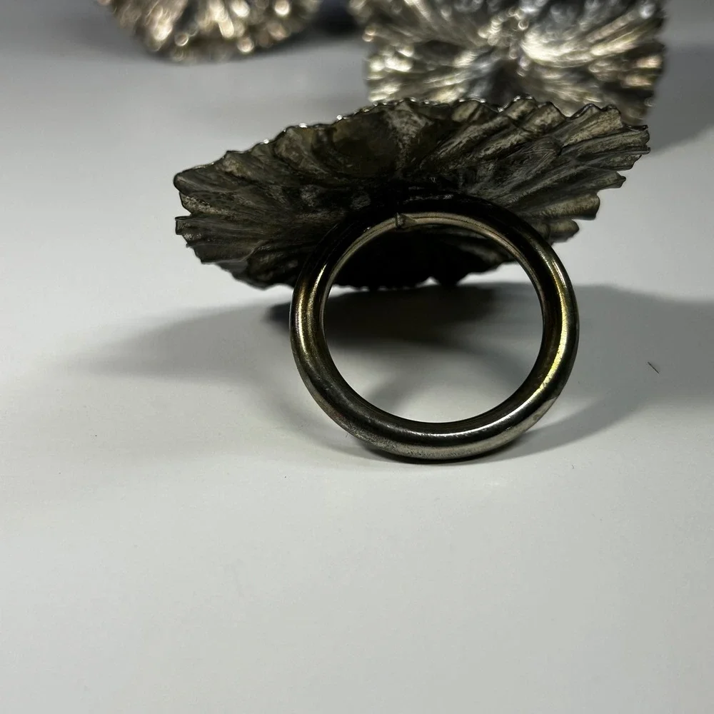 Vintage Silver Tone Pansy Flower Napkin Rings Set of 4 Botanical Floral Decor